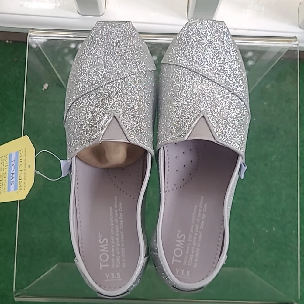 Tom's Youth Classic Silver Glimmer Glitter Espadrille - Picture 3 of 7